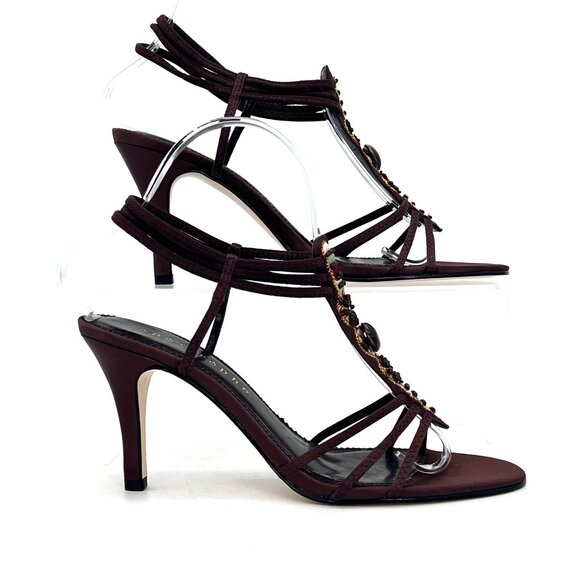 Apostrophe Reggae Embellished Brown Strappy Heels Shoe Womens 7.5M Beaded Detail - Picture 9 of 13